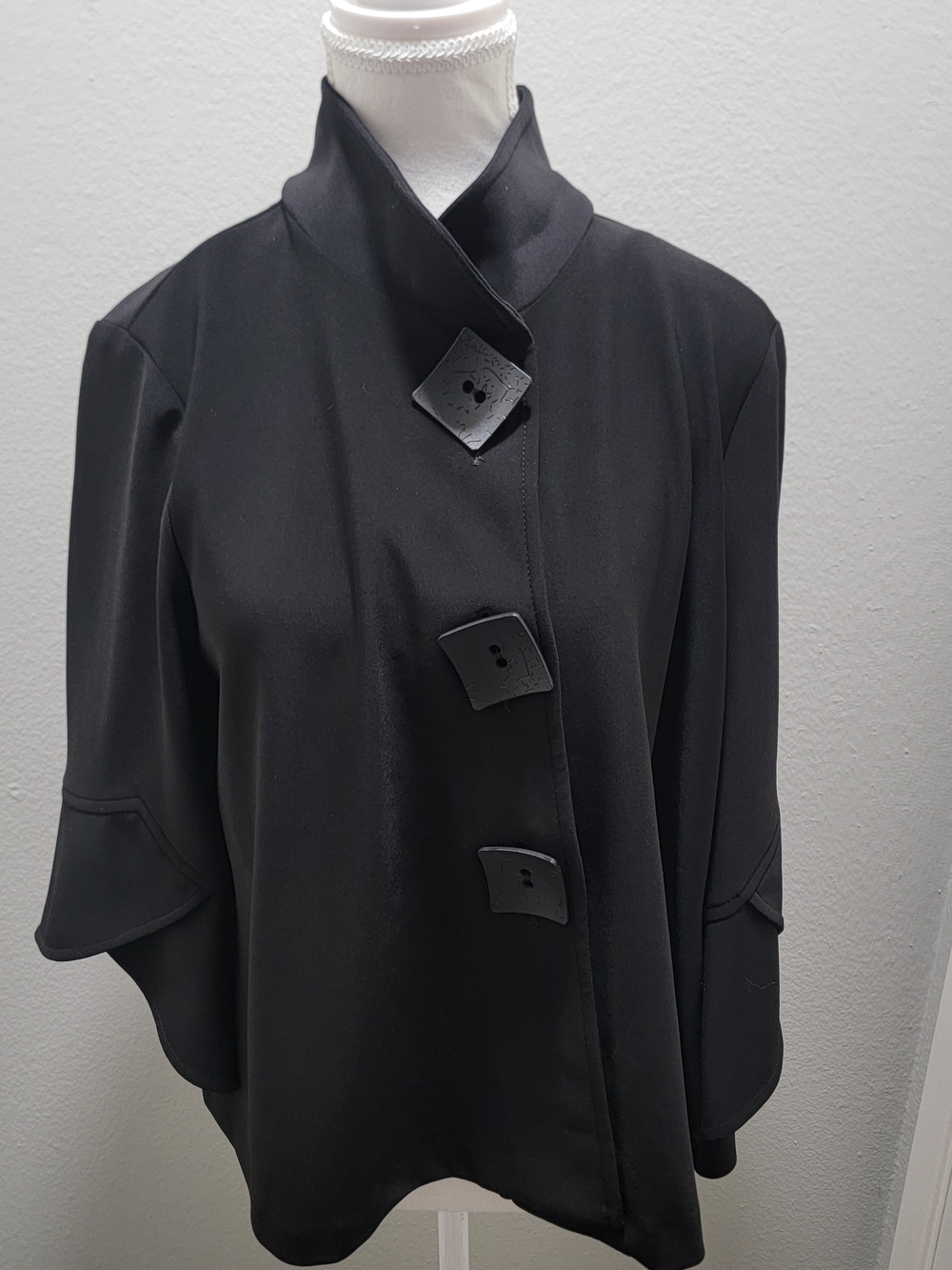 Joseph Ribkoff Black Cape Jacket with Asymmetric Button Detail